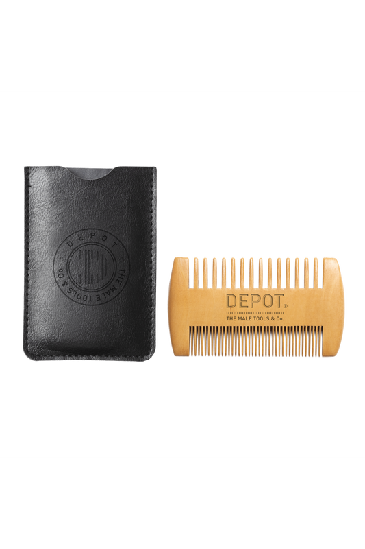 DEPOT NO.739 POCKET WOODEN BEARD COMB WITH CASE