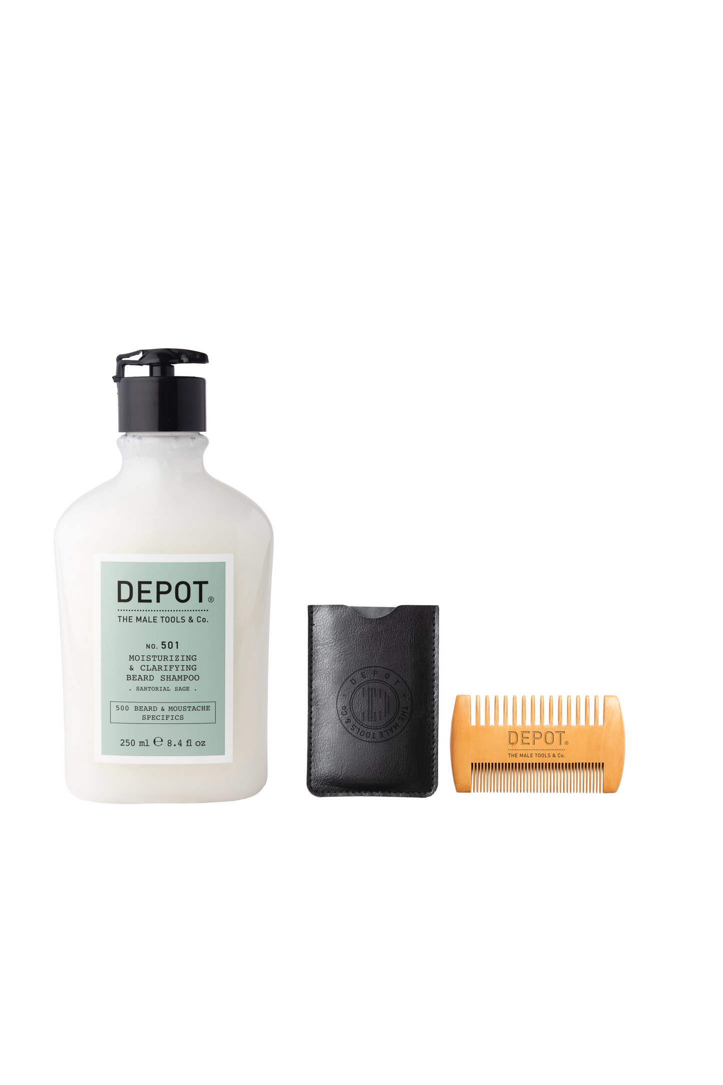 Depot No. 501 Moisturizing Beard Shampoo Sartorial Sage + DEPOT NO. 739 POCKET WOODEN BEARD COMB